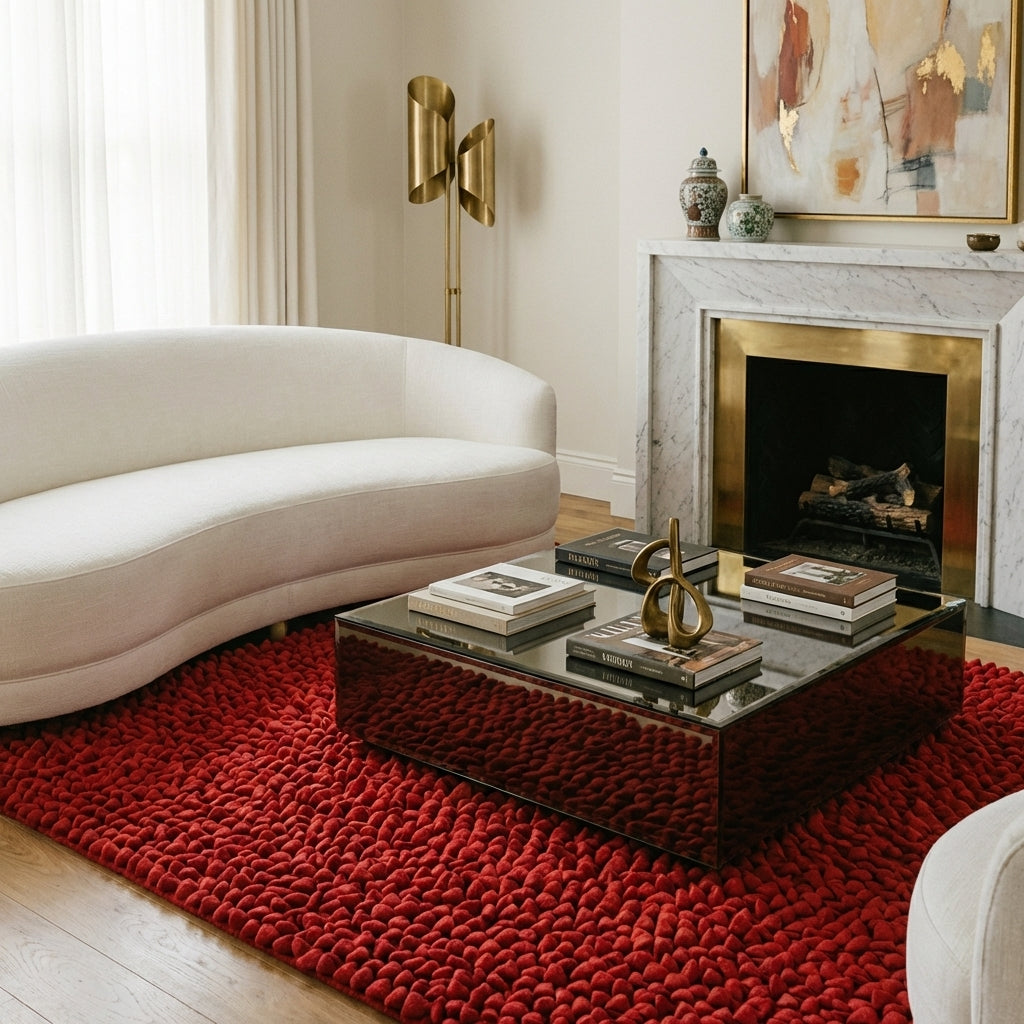 Dreamweavers rug styled in a transitional living room showing correct rug sizing and proportion