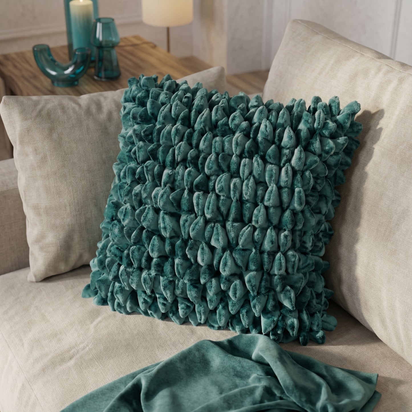 Pebble Textured Green Cushion On contemporary Sofa