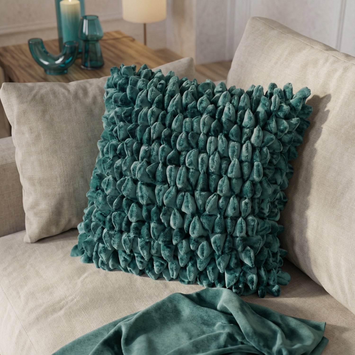 Pebble Textured Green Cushion On contemporary Sofa