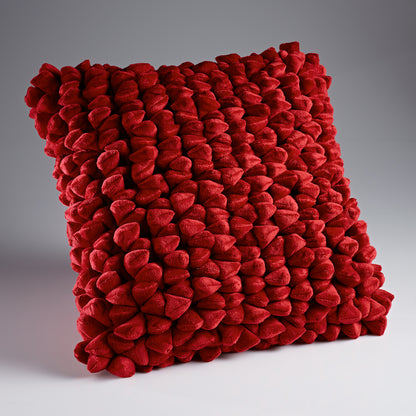 Handcrafted red plush cushion