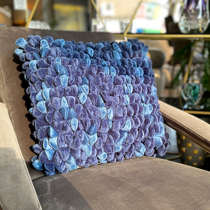 Navy and royal blue ombre textured decorative cushion